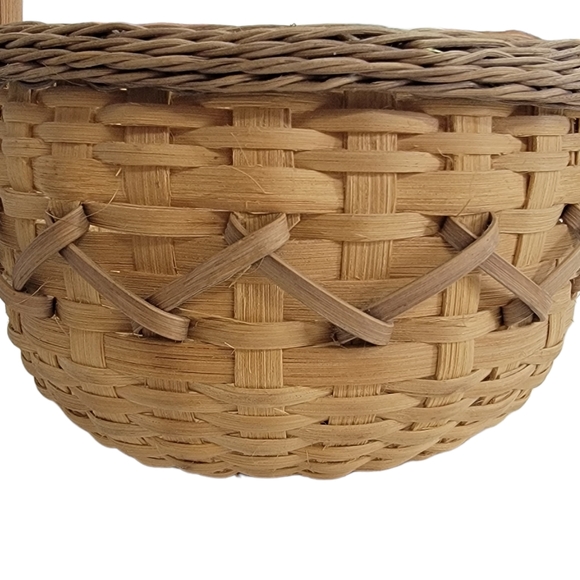 Basket Woven Brown Tall Single Oak Handle Decorative  8" x 7" Vintage Sturdy. - Picture 2 of 8